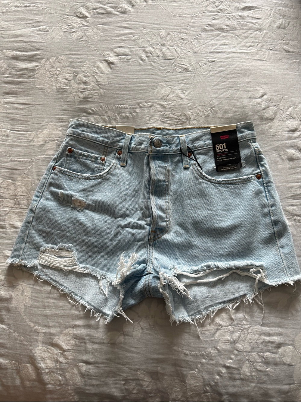 Levi's Light Blue Distressed 501 Jean Shorts